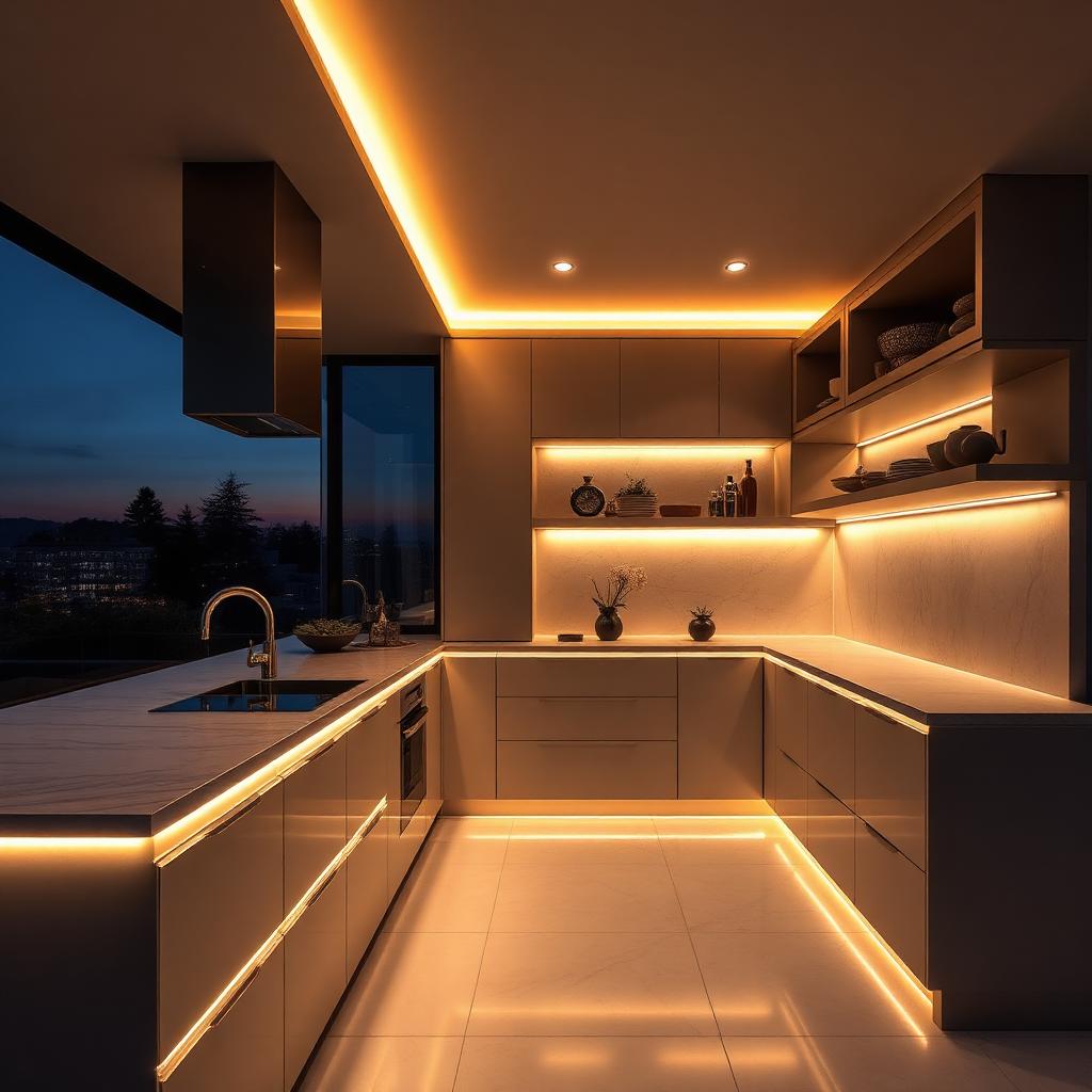 Kitchens — flush architectural LED strip lighting
