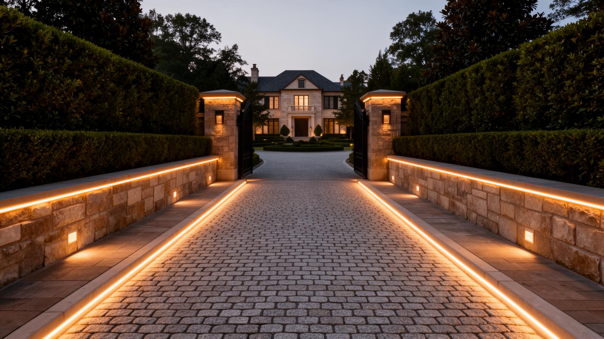 Driveways & Hardscapes — flush architectural LED strip lighting